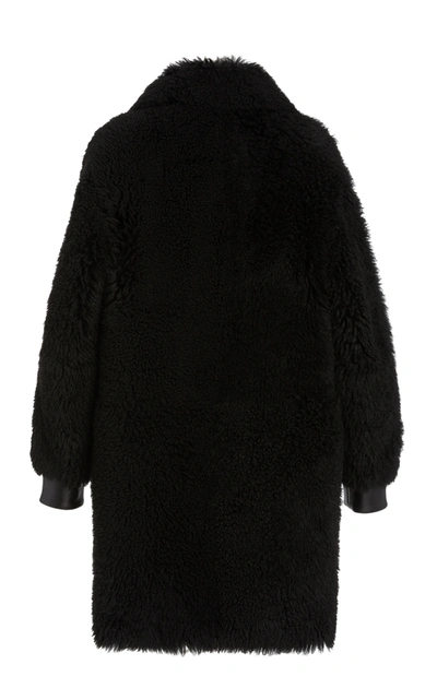 Shop Common Leisure Women's Moon Leather-trimmed Shearling Coat In Black