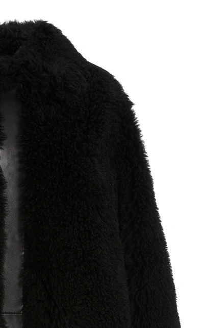 Shop Common Leisure Women's Moon Leather-trimmed Shearling Coat In Black