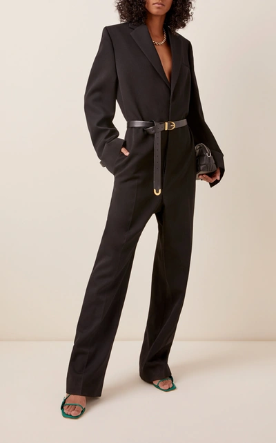 Shop Bottega Veneta Women's Tailored V-neck Wool Jumpsuit In Black