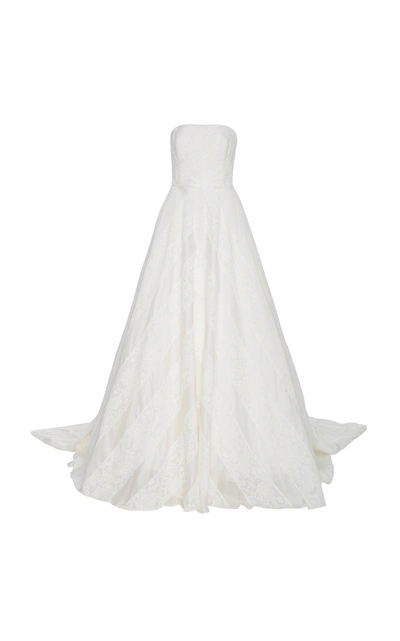 Shop Carolina Herrera Bridal Hudson Lace Overlay Open-back Silk Ballgown In Ivory