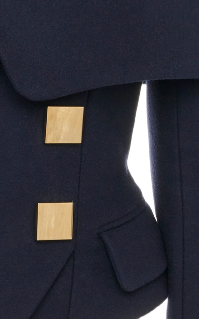 Shop Balmain Off-the-shoulder Wool-cashmere Jacket In Navy
