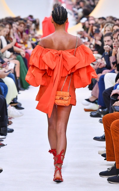 Shop Valentino Off-the-shoulder Cotton-blend Romper In Orange