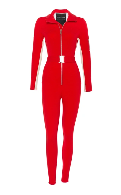 Shop Cordova Striped Stretch-shell Snowsuit In Red