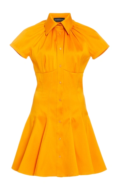 Shop Brandon Maxwell Women's Exclusive Shirred Collar Cotton Mini Shirt Dress In Yellow