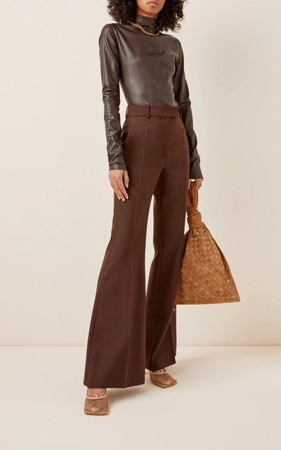 Shop Bottega Veneta Women's Mock Neck Leather Top In Brown