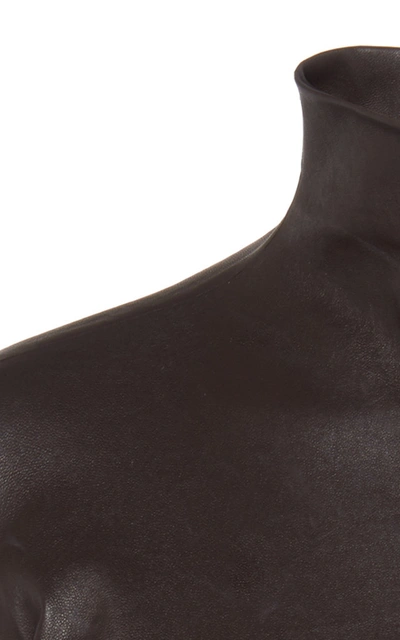 Shop Bottega Veneta Women's Mock Neck Leather Top In Brown