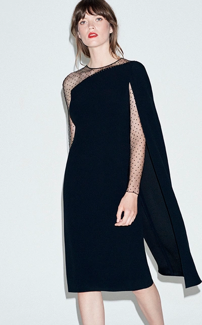 Shop Jenny Packham Women's Rey Cape-overlay Crepe And Tulle Dress In Black