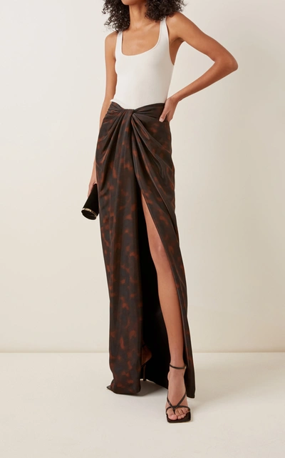 Shop Brandon Maxwell Women's Liquid Tortoiseshell Wrap-effect Maxi Skirt In Print