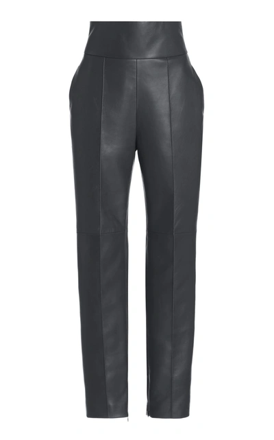 Shop Alexandre Vauthier High-rise Leather Tapered Pants In Black