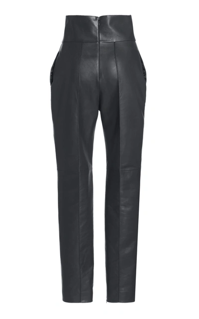 Shop Alexandre Vauthier High-rise Leather Tapered Pants In Black