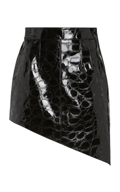 Shop Alexander Wang Asymmetric Croc-effect Leather Mini Skirt In Black