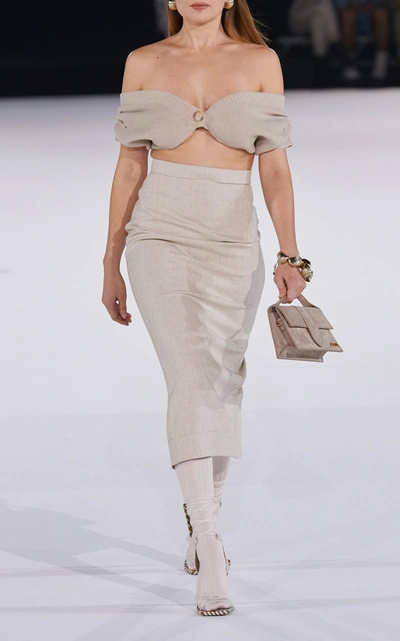 Shop Jacquemus Women's Valerie Off-the-shoulder Wool-blend Top In Neutral