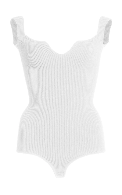 Shop Khaite Women's Yves Ribbed-knit Bodysuit In Black,white
