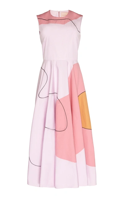 Shop Roksanda Flora Printed Cotton-poplin Midi Dress In Pink