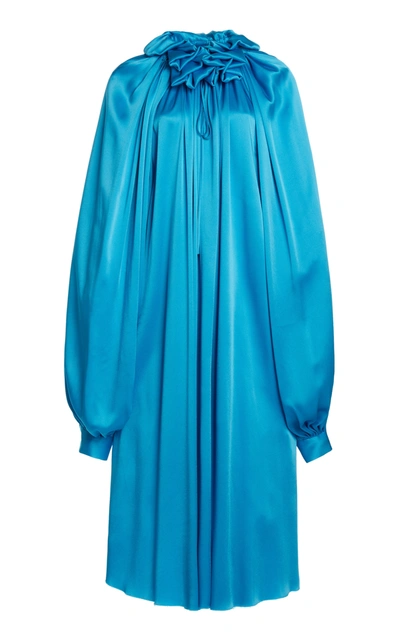 Shop Balenciaga Women's Draped Double-face Satin Dress In Blue