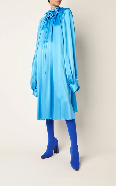 Shop Balenciaga Women's Draped Double-face Satin Dress In Blue