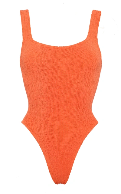 Shop Hunza G Smocked One-piece Swimsuit In Orange