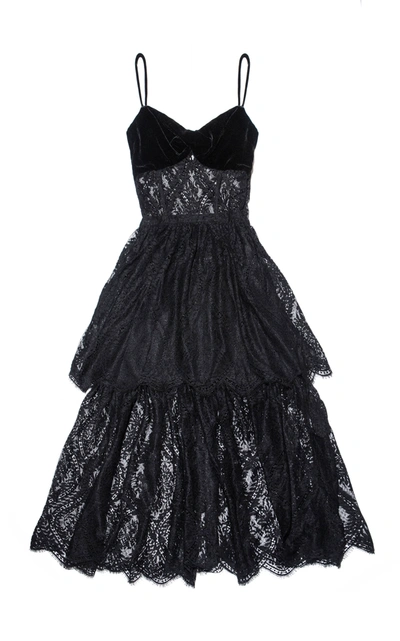 Shop Andres Otalora Apalusa Lace-detailed Chiffon Dress In Black