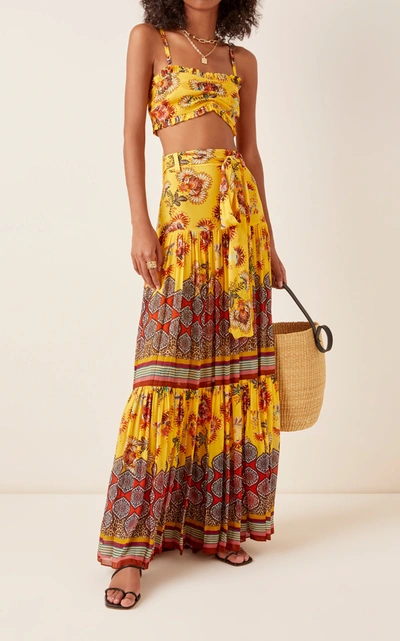 Shop Alexis Erris Floral-print Crepe Maxi Skirt In Yellow