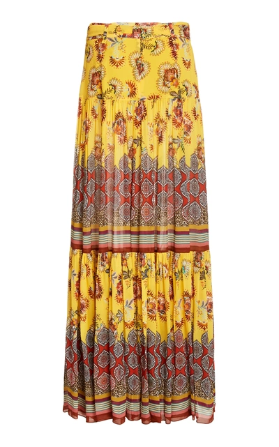 Shop Alexis Erris Floral-print Crepe Maxi Skirt In Yellow