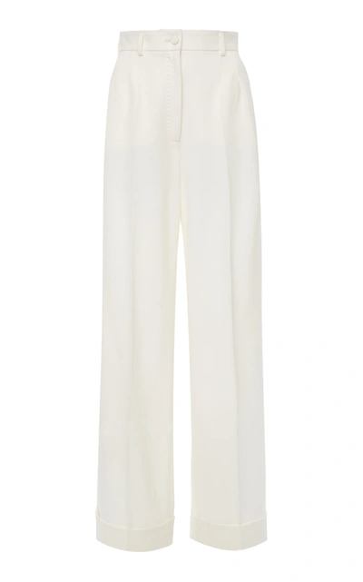 Shop Dolce & Gabbana Women's Wool-blend Wide-leg Trousers In White