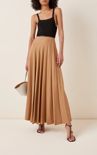 Shop Peter Do Pleated Twill Maxi Skirt In Neutral