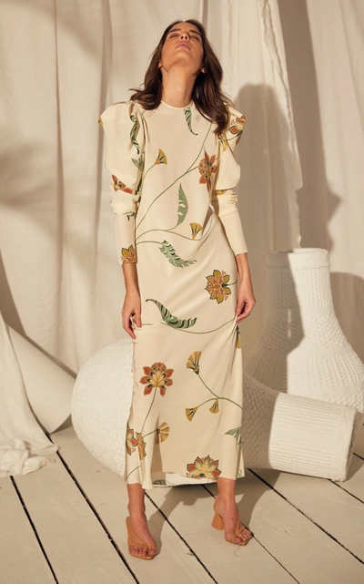 Shop Johanna Ortiz Splashing Flowers Printed Silk Dress In Multi