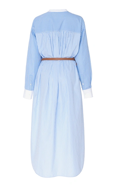 Shop Loewe Belted Striped Cotton-poplin Midi Dress In Blue