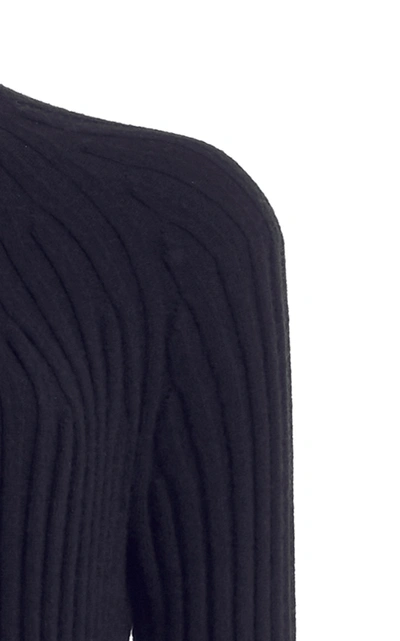 Shop Jil Sander Cutout Ribbed Wool-blend Turtleneck Sweater In Navy