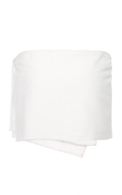 Shop Prada Asymmetric Wrap-effect Cotton-blend Mini Skirt In White