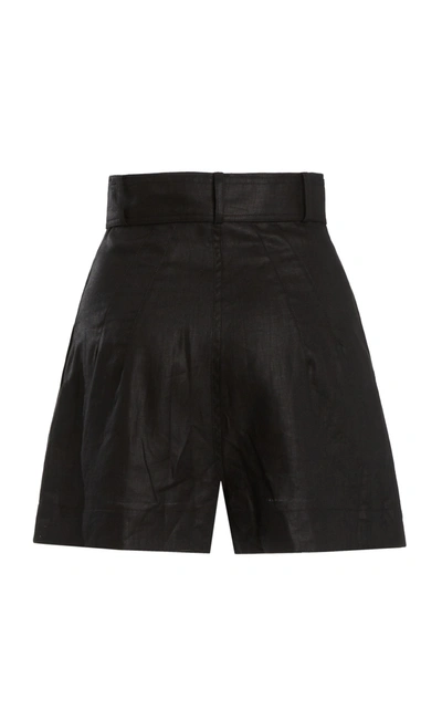 Shop Matthew Bruch Women's Pleated Linen Shorts In Black