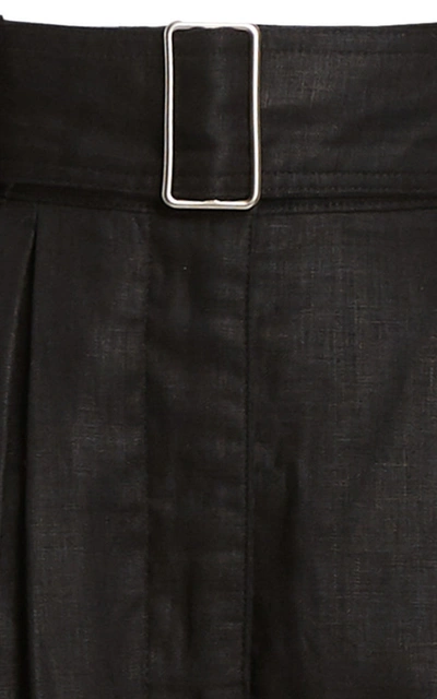 Shop Matthew Bruch Women's Pleated Linen Shorts In Black