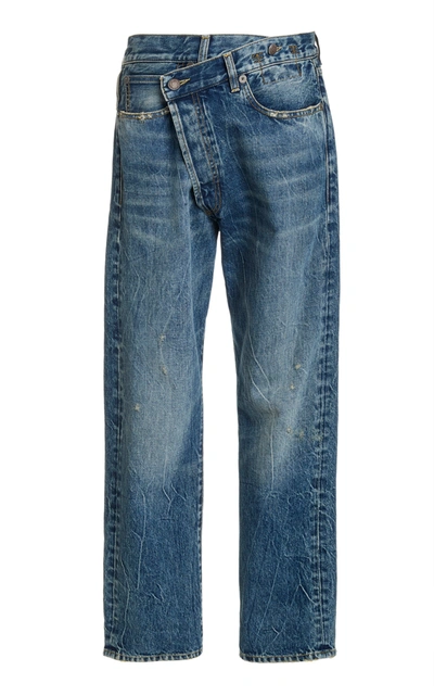 Shop R13 Crossover Distressed Low-rise Wide-leg Jeans In Medium Wash