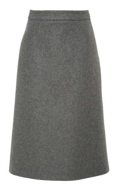 Shop Prada Wool-felt Midi Skirt In Grey