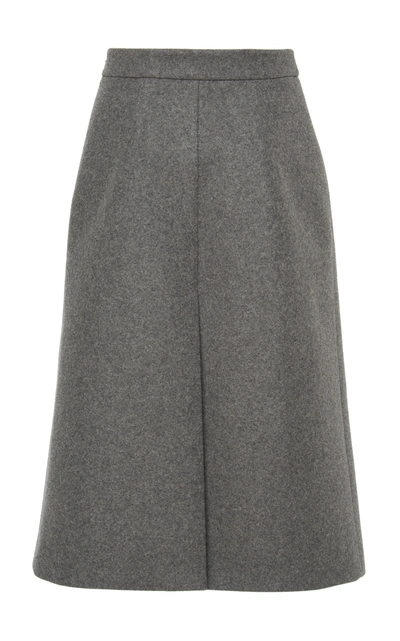 Shop Prada Wool-felt Midi Skirt In Grey