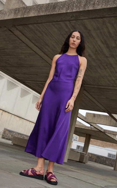 Shop Rosetta Getty Bias Open-back Satin Dress In Purple