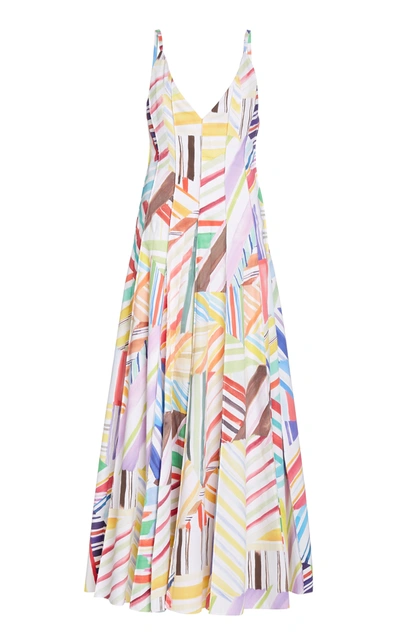 Shop Rosie Assoulin Million Pleats Printed Cotton Maxi Dress