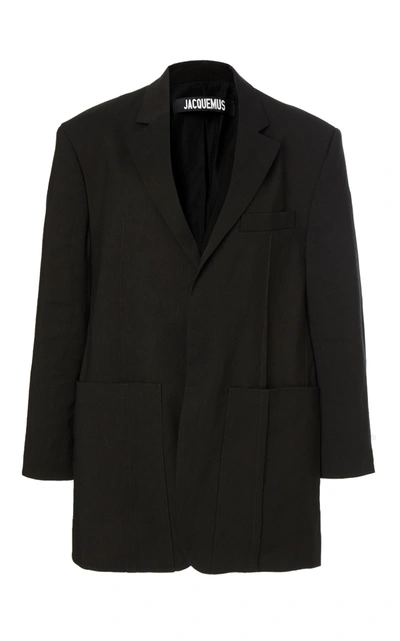 Shop Jacquemus Women's D'homme Oversized Hemp-blend Blazer In Black,brown