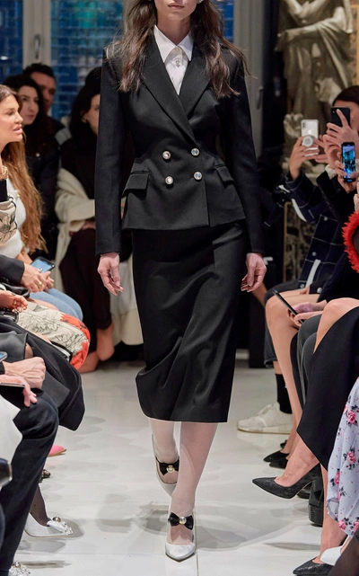 Shop Alessandra Rich Midi Skirt In Light Wool In Black