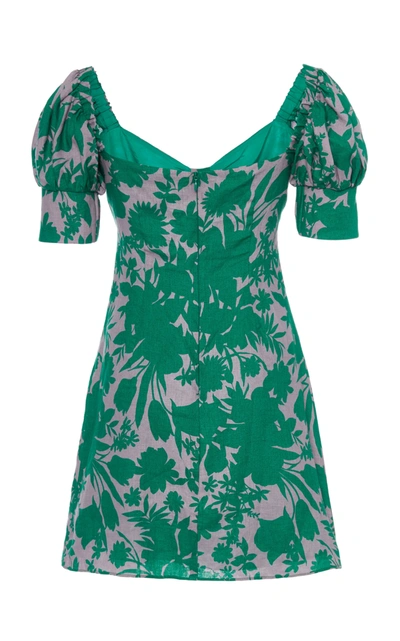 Shop Alexis Pilou Printed Linen Mini Dress In Green