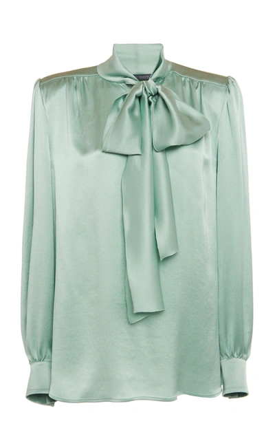 Shop Alberta Ferretti Satin Bow Top In Green