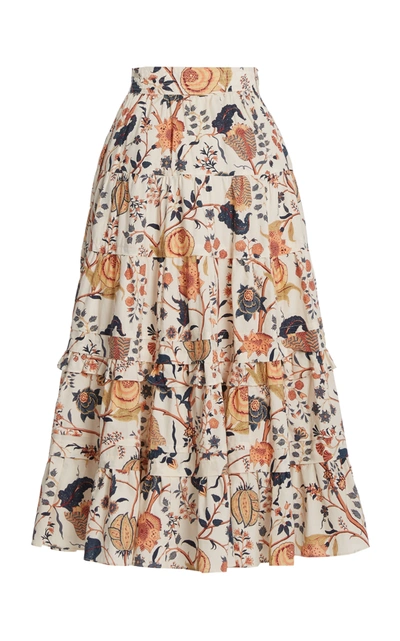 ULLA JOHNSON WOMEN'S SIGRID FLORAL COTTON MIDI SKIRT 