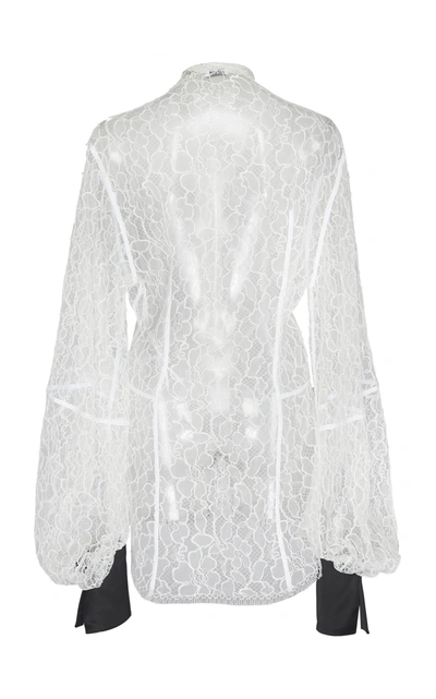 Shop Loewe Satin-detailed Sheer Leaver's Lace Blouse In White