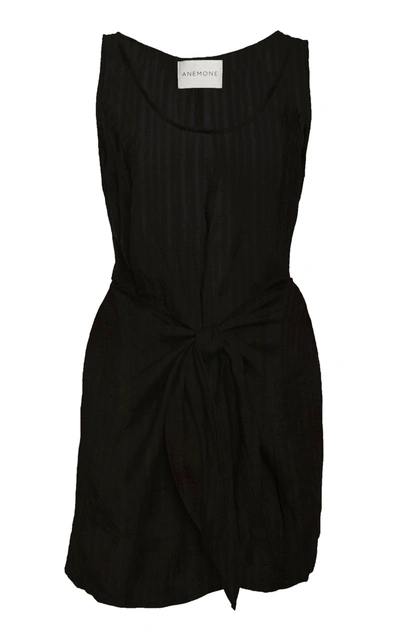 Shop Anemone Women's Dk Tie-front Cotton Linen-blend Mini Dress In Black