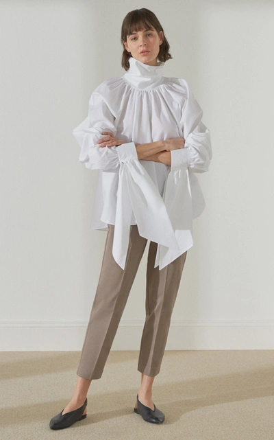 Shop Piece Of White Camille High-rise Cotton-blend Straight-leg Pants In Brown