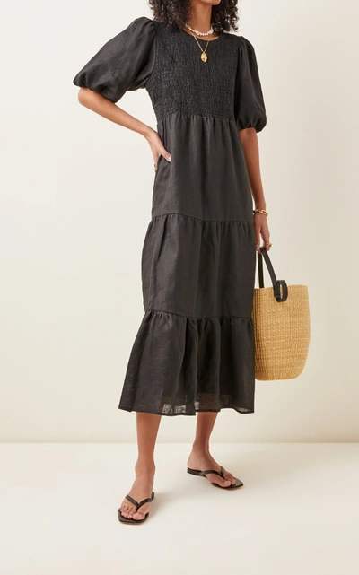 Shop Faithfull The Brand Women's Alberte Smocked Linen Midi Dress In Black