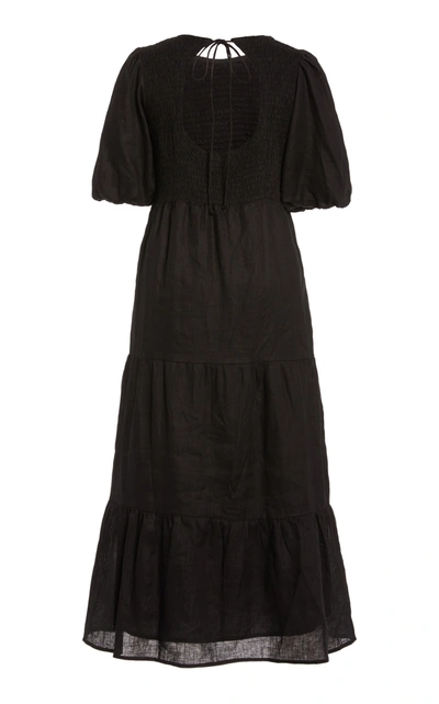 Shop Faithfull The Brand Women's Alberte Smocked Linen Midi Dress In Black