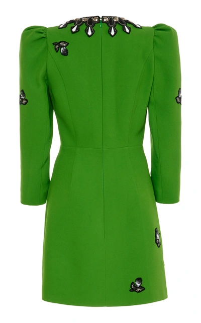 Shop Andrew Gn Embellished Crepe Mini Dress In Green