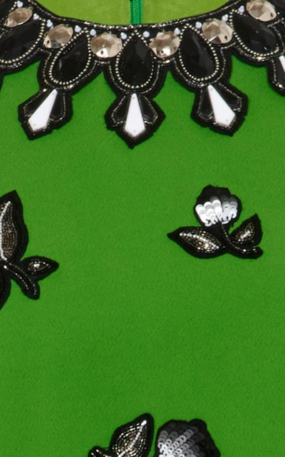 Shop Andrew Gn Embellished Crepe Mini Dress In Green