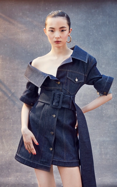 Shop Monse Women's Asymmetric Denim Mini Dress In Blue